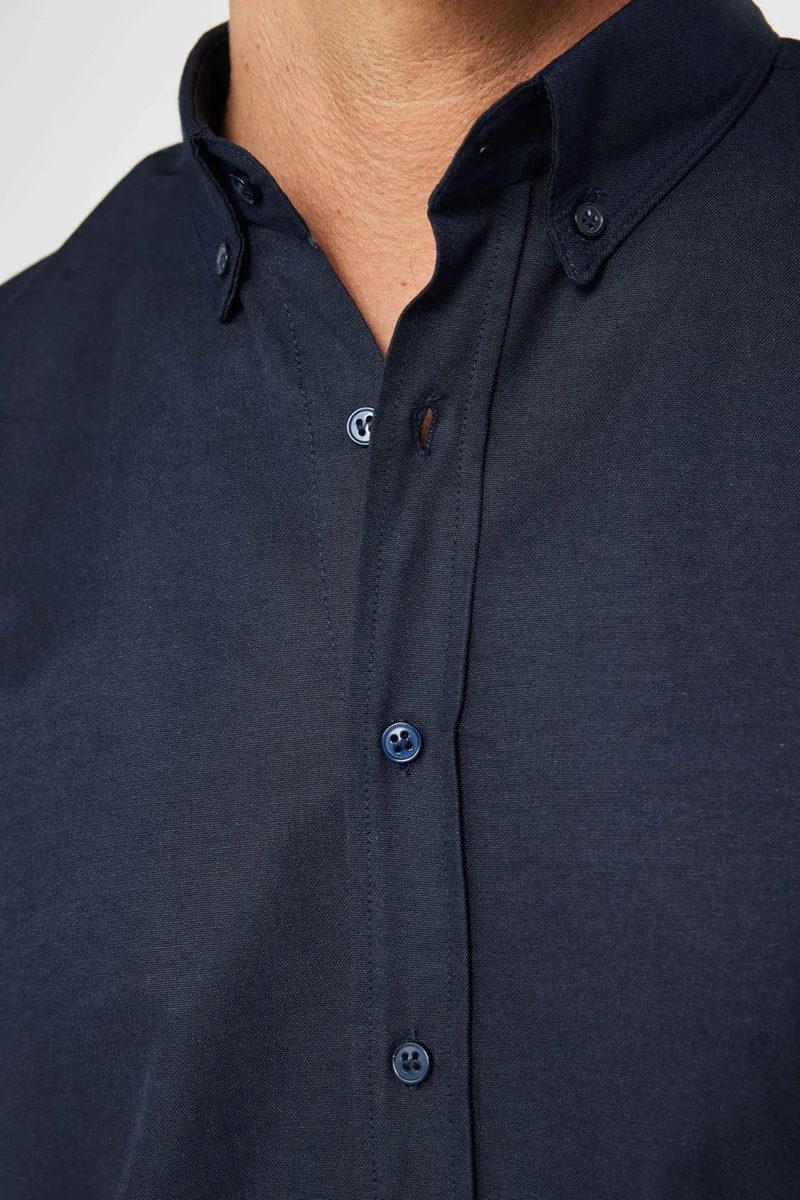 تودورس Slim Fit Long Sleeve Slim Fit Button Collar Cotton Plain Oxford Navy Blue Men's Shirt