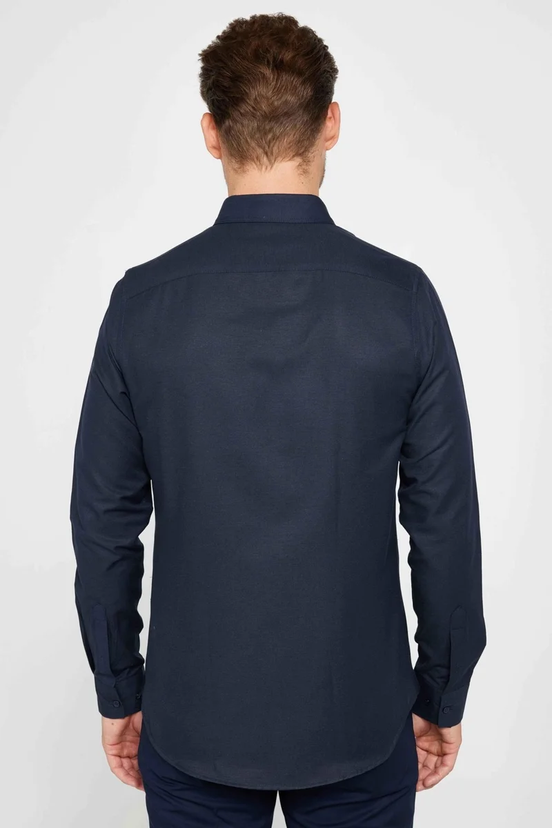 تودورس Slim Fit Long Sleeve Slim Fit Button Collar Cotton Plain Oxford Navy Blue Men's Shirt