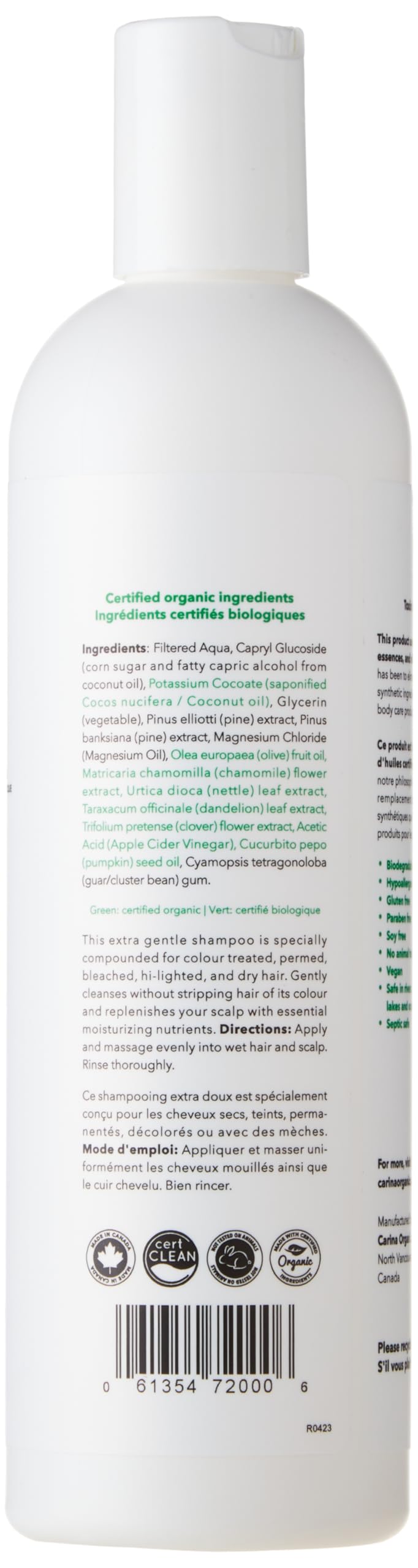 Carina Organics Carina Organics Unscented Extra Gentle Shampoo, 360 Milliliters  - Image 3