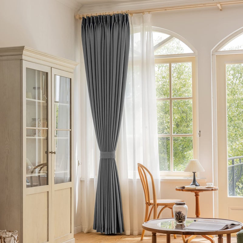 OYRING Pinch Pleat Curtain with Tieback for Bedroom  Triple Weave Blackout Pleated Curtain for Traverse Rod and Track  52"" W x 72"" L  Grey  1 Panel - Image 1