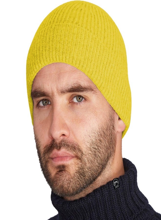 BISMAADH Fleece Lined Woolen Cuff Cap Beanie for Men & Women Warm Knit Winter Hat, Stretchy Fit, Soft & Durable Itch-Free Comfort Yellow - Image 1