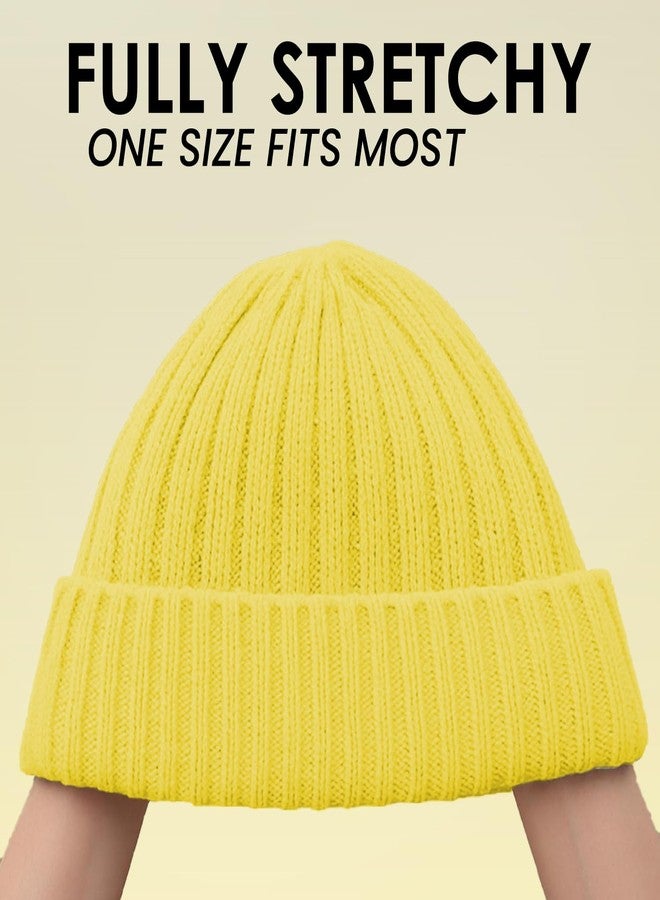 BISMAADH Fleece Lined Woolen Cuff Cap Beanie for Men & Women Warm Knit Winter Hat, Stretchy Fit, Soft & Durable Itch-Free Comfort Yellow - Image 3