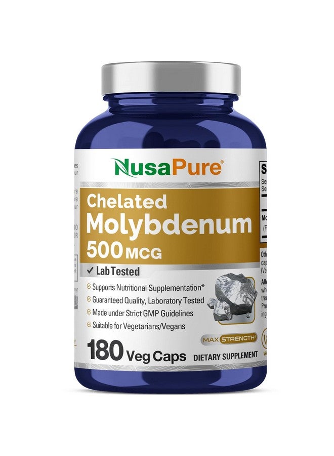NusaPure Chelated Molybdenum 500 mcg 180 Vegetarian Caps (Vegan, Non-GMO) - Image 1