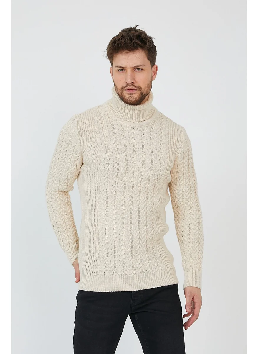 Cool Tarz Cool Style Cream Men's Knitted Patterned Turtleneck Knitwear SWEATER-TRZ8146R02S