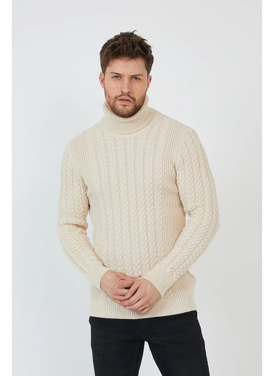 Cool Tarz Cool Style Cream Men's Knitted Patterned Turtleneck Knitwear SWEATER-TRZ8146R02S