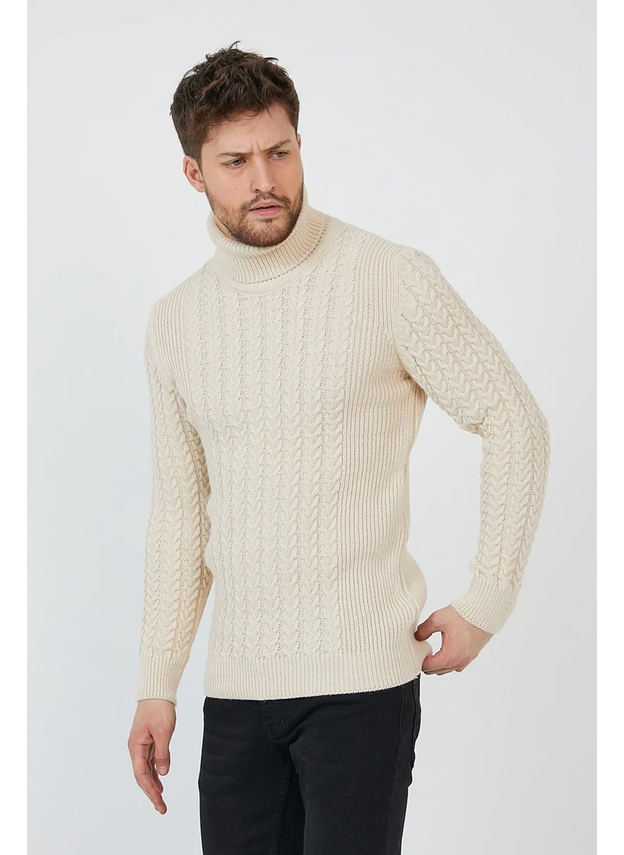 Cool Tarz Cool Style Cream Men's Knitted Patterned Turtleneck Knitwear SWEATER-TRZ8146R02S