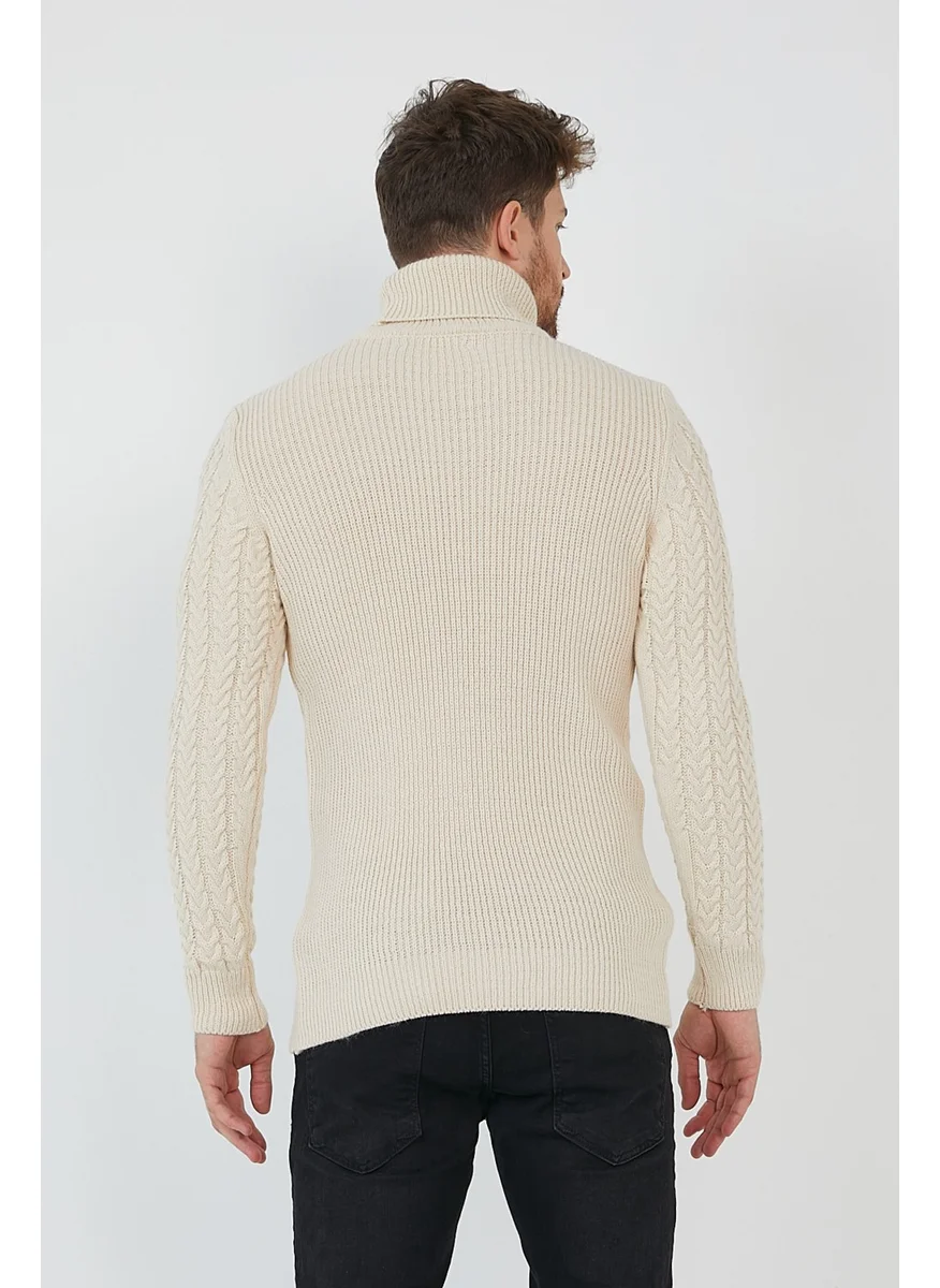 Cool Tarz Cool Style Cream Men's Knitted Patterned Turtleneck Knitwear SWEATER-TRZ8146R02S