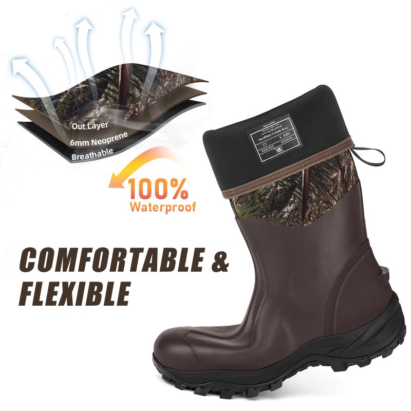 Trudave Rubber Boots for Men & Women with Steel Shank, Reliable 6mm Neoprene Waterproof Insulated Rain Boots, Warm Anti-slip High Traction Multi-season Dry Mud Boot for Outdoor Work Hunting, Size 11 - Image 4