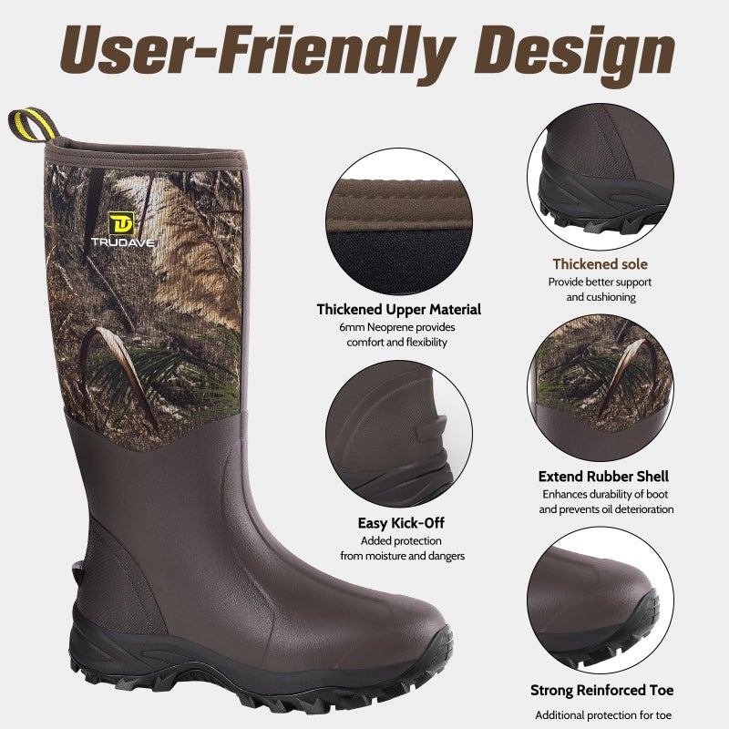Trudave Rubber Boots for Men & Women with Steel Shank, Reliable 6mm Neoprene Waterproof Insulated Rain Boots, Warm Anti-slip High Traction Multi-season Dry Mud Boot for Outdoor Work Hunting, Size 11 - Image 3