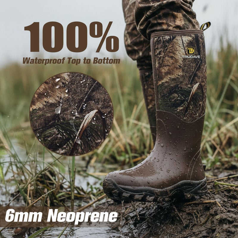 Trudave Rubber Boots for Men & Women with Steel Shank, Reliable 6mm Neoprene Waterproof Insulated Rain Boots, Warm Anti-slip High Traction Multi-season Dry Mud Boot for Outdoor Work Hunting, Size 11 - Image 2