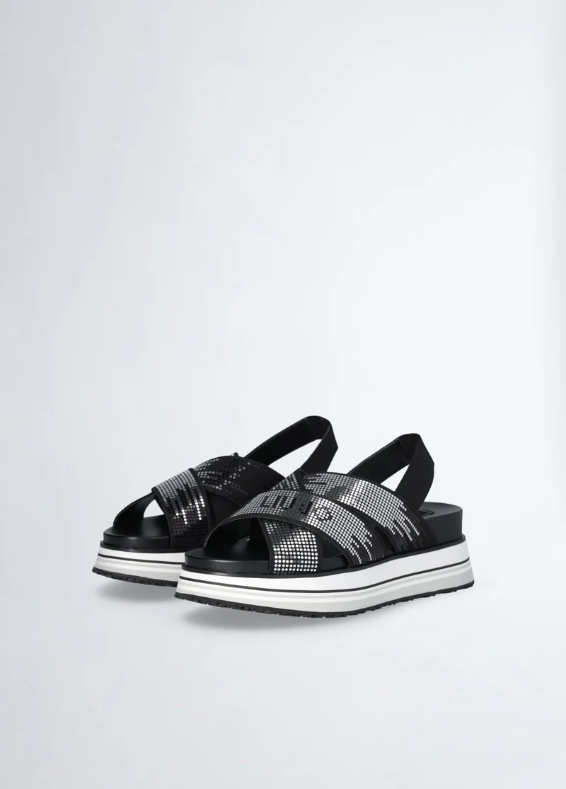 ليو جو صنادل بكعب منصة منسوجة