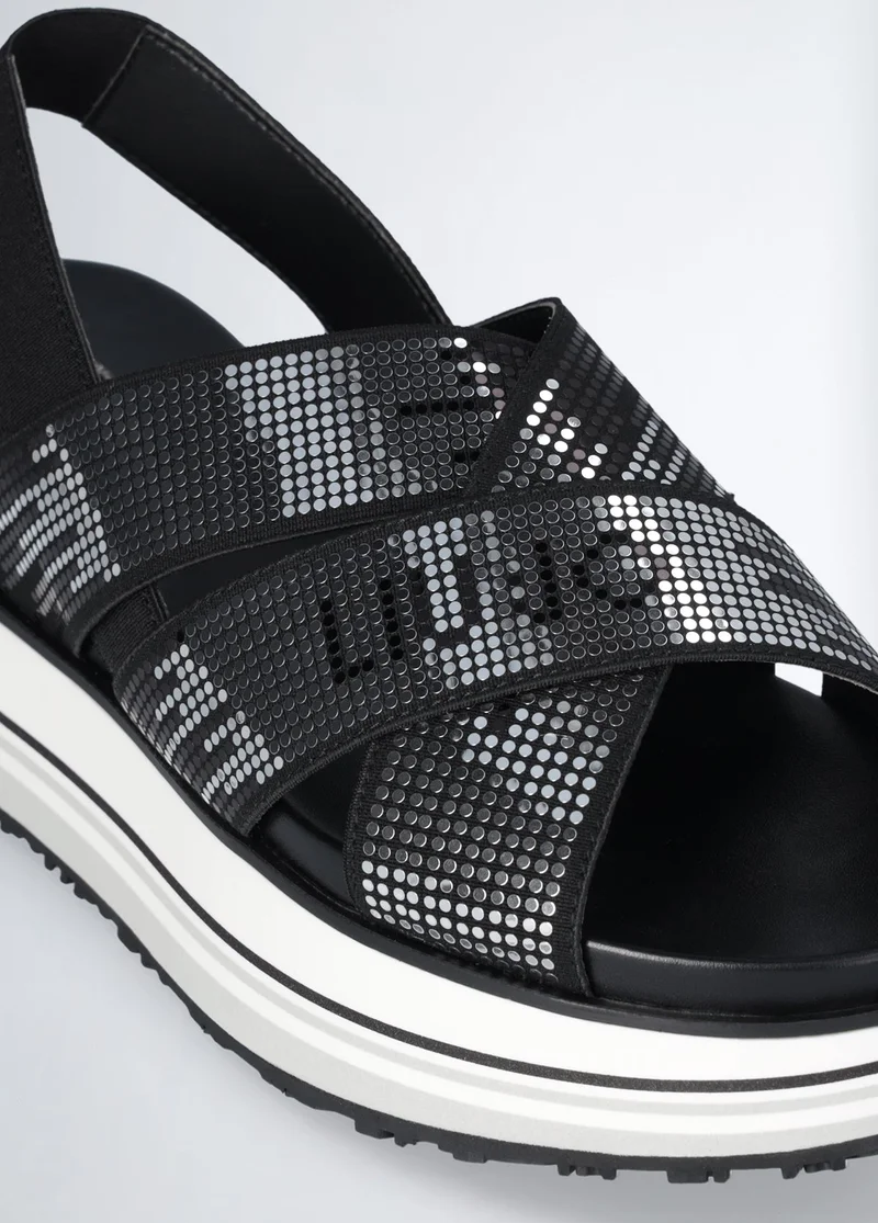 ليو جو صنادل بكعب منصة منسوجة