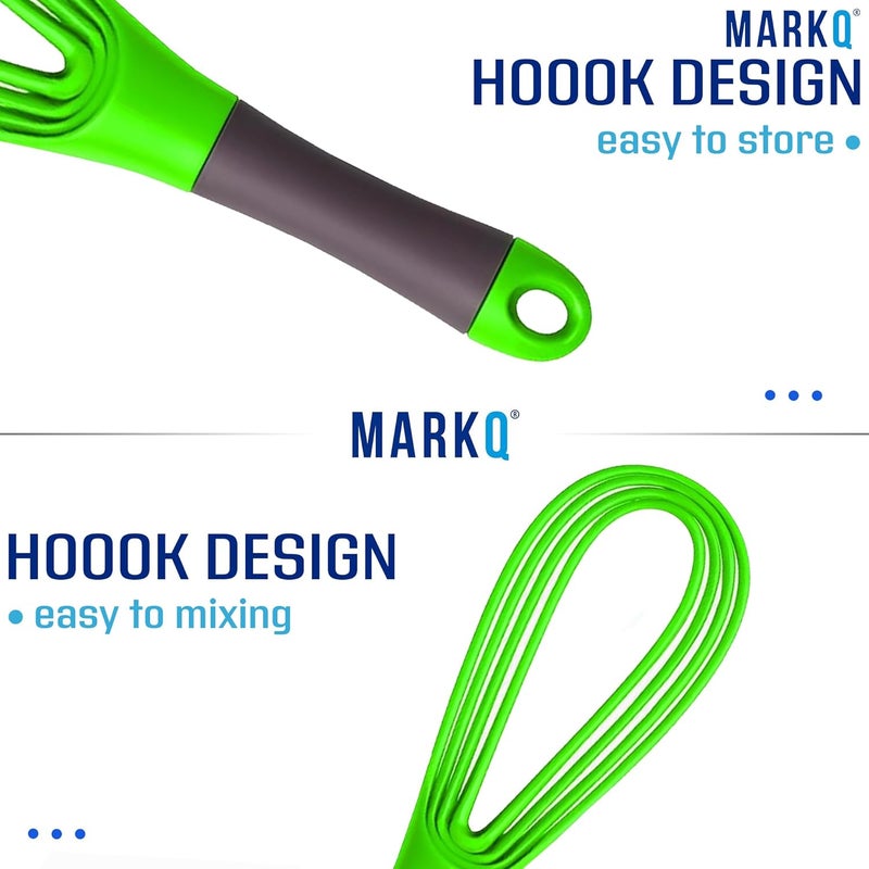 MARKQ Flat and Balloon Collapsible Twist Whisk - Silicone Egg Beater, Handheld Mixer, Baking and Cooking Tool for Kitchen - Green - Image 5
