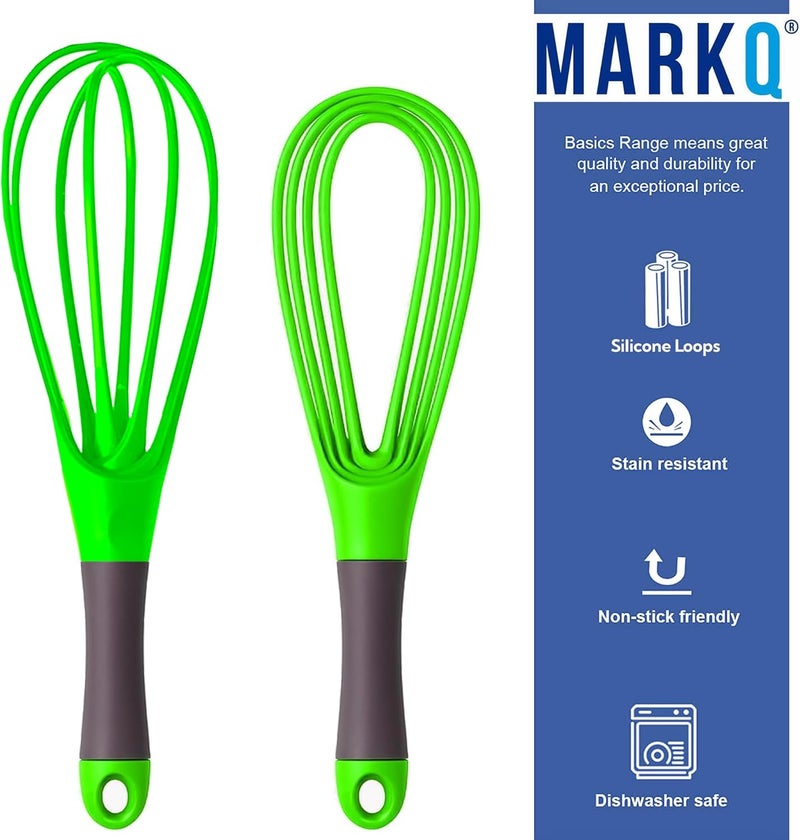 MARKQ Flat and Balloon Collapsible Twist Whisk - Silicone Egg Beater, Handheld Mixer, Baking and Cooking Tool for Kitchen - Green - Image 4