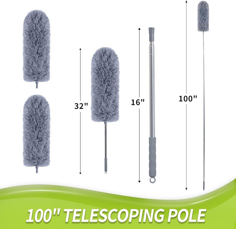 IVYROLL Duster with Extension Pole for Cleaning (2 Microfiber Heads Kit), 100" Long Feather Duster for High Ceilings with Washable Head, Cleaning Supplies for Housekeeping, Ceiling Fan, Furniture - Image 4
