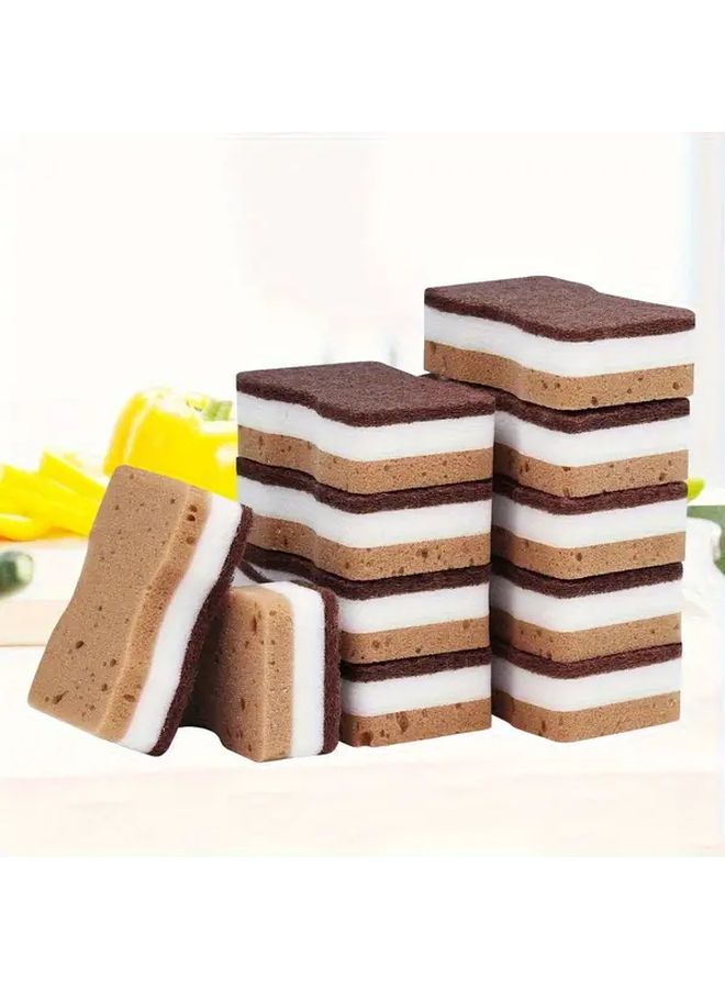 10 Pack Individually Wrapped 3 Layer Khaki Seaweed Activated Cleaning Sponges Heavy Duty Polyurethane Foam Like Scratch Resistant Color Coded for Dishwashing - Image 1