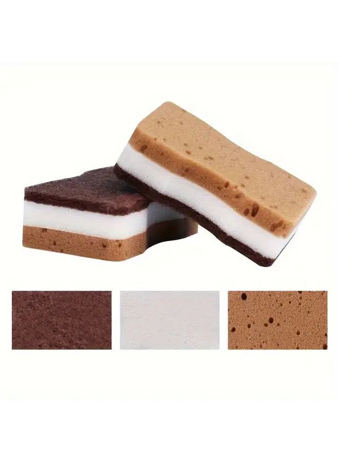 10 Pack Individually Wrapped 3 Layer Khaki Seaweed Activated Cleaning Sponges Heavy Duty Polyurethane Foam Like Scratch Resistant Color Coded for Dishwashing - Image 4