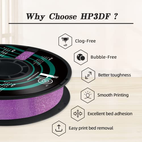 HP3DF Glitter PLA Filament, Twinkling 3D Printer Filament, PLA Filament 1.75mm Dimensional Accuracy +/- 0.02mm, 1KG Spool (2.2 lbs), Fit Most FDM Printer (Glitter Purple) - Image 3