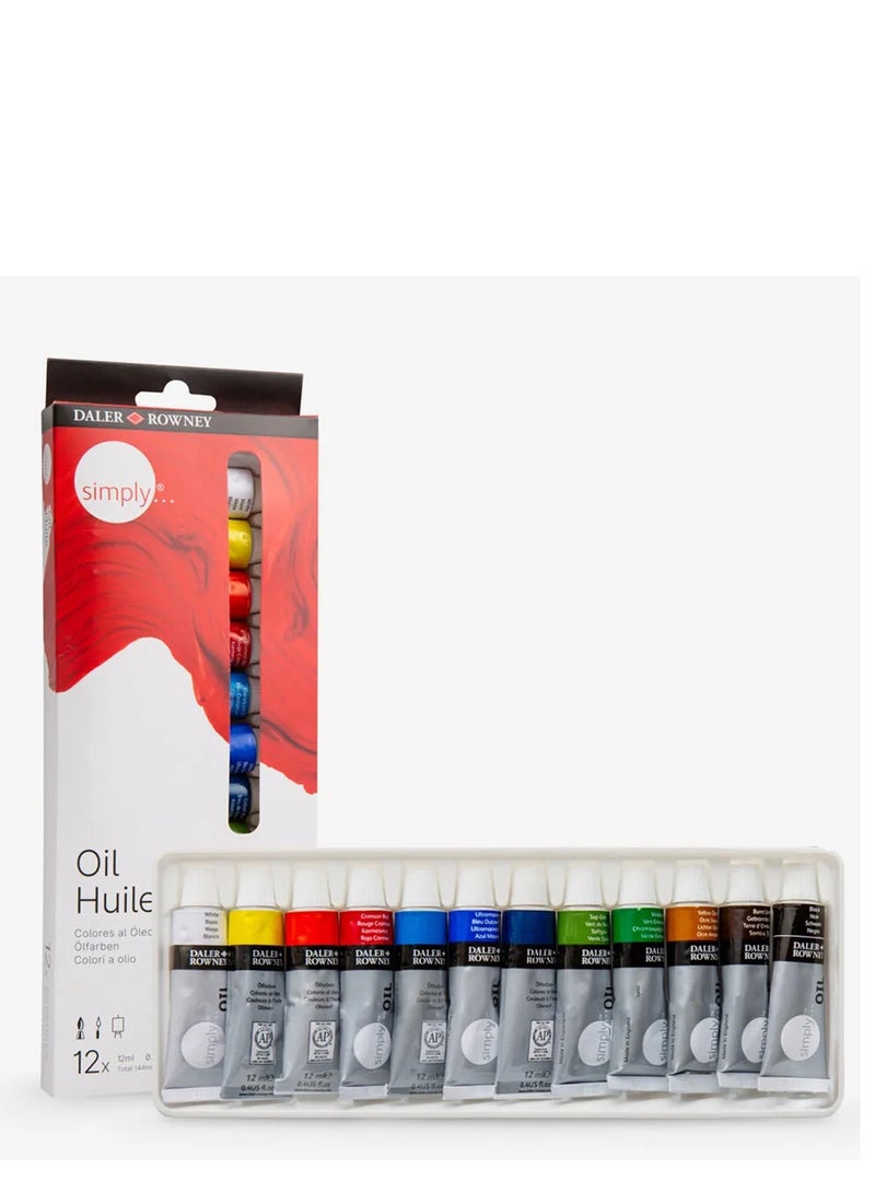 Daler Rowney 12-Piece Simply Oil Paint Tube Set 12ml Content  - Image 1