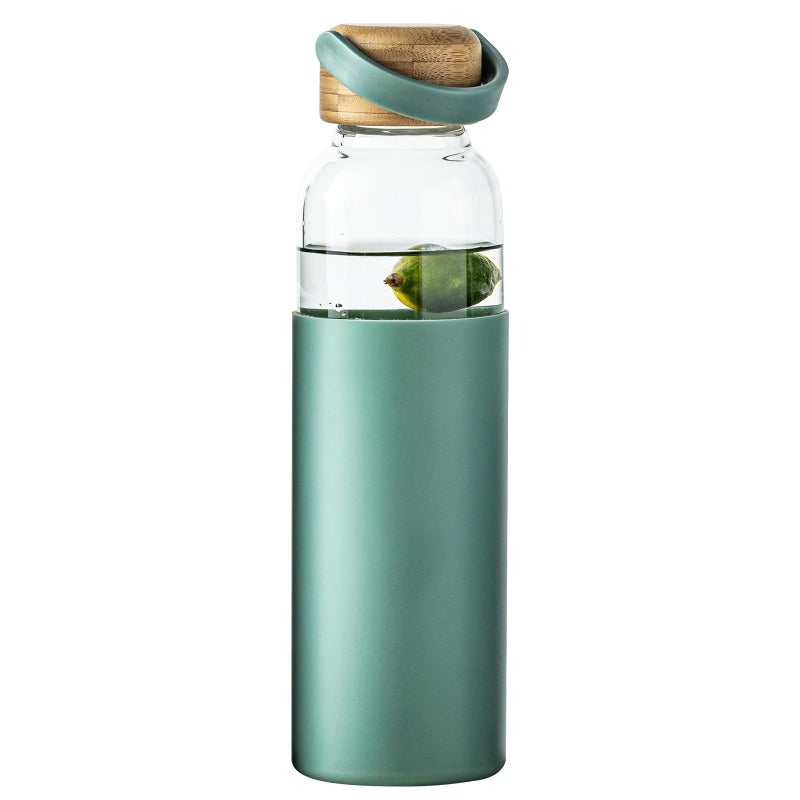 wangsdjy 21oz Borosilicate Glass Water Bottles with Silicone Non-Slip Sleeve & Leak-Proof Lid-Reusable Drink Bottle for Office,Travel,Gym,Hiking-BPA Free,Ideal Gift for Home,Car &Fitness (Green) - Image 1