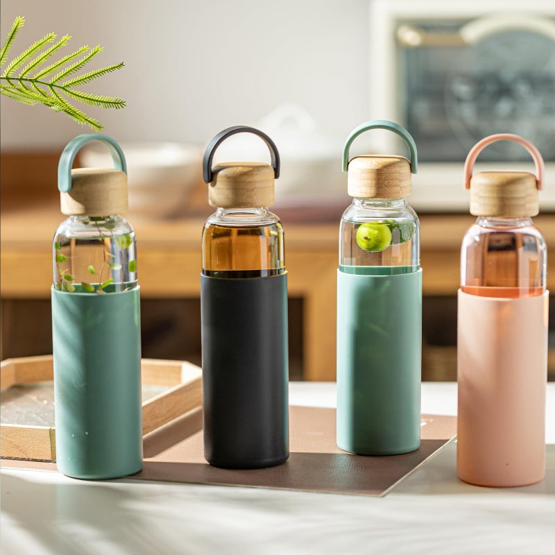 wangsdjy 21oz Borosilicate Glass Water Bottles with Silicone Non-Slip Sleeve & Leak-Proof Lid-Reusable Drink Bottle for Office,Travel,Gym,Hiking-BPA Free,Ideal Gift for Home,Car &Fitness (Green) - Image 3
