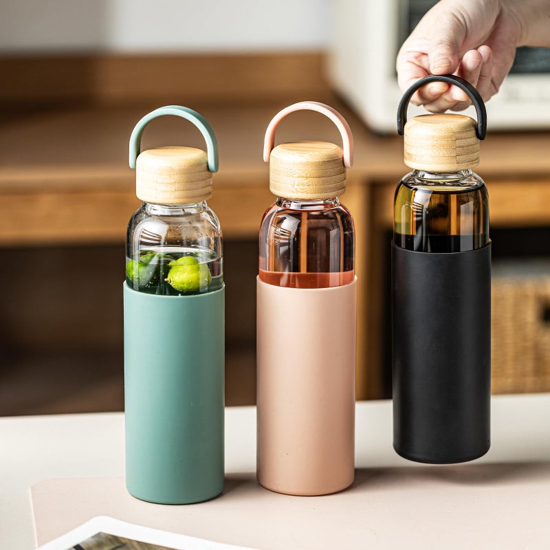 wangsdjy 21oz Borosilicate Glass Water Bottles with Silicone Non-Slip Sleeve & Leak-Proof Lid-Reusable Drink Bottle for Office,Travel,Gym,Hiking-BPA Free,Ideal Gift for Home,Car &Fitness (Green) - Image 5