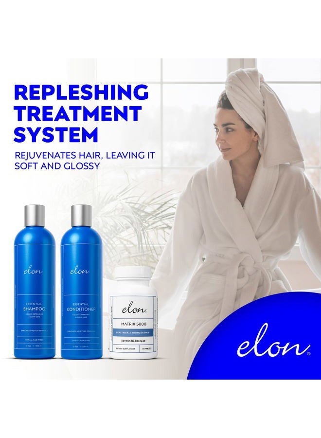 Elon Complete Hair Care Kit for Thinning Hair – Moisture Therapy Shampoo and Conditioner Set + Matrix 5000 Hair Growth Supplement - Suitable for All Hair Types – NO Sulfates, Parabens or Phthalates - Image 3