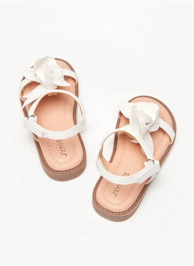 جونيورز Girls Floral Accent Flat Sandals With Hook And Loop Closure