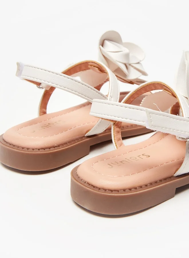 JUNIORS Girls Floral Accent Flat Sandals With Hook And Loop Closure