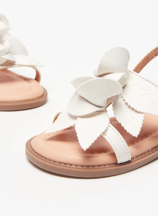JUNIORS Girls Floral Accent Flat Sandals With Hook And Loop Closure