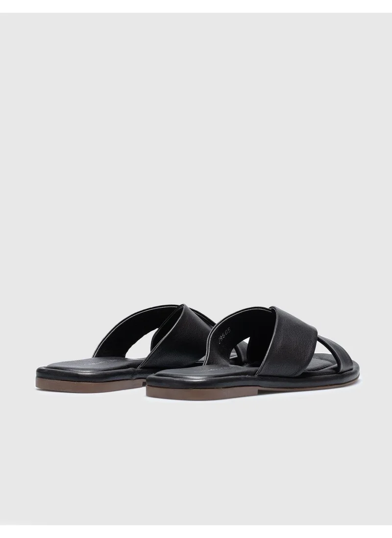 Cabani Leather Black Women's Flat Slippers