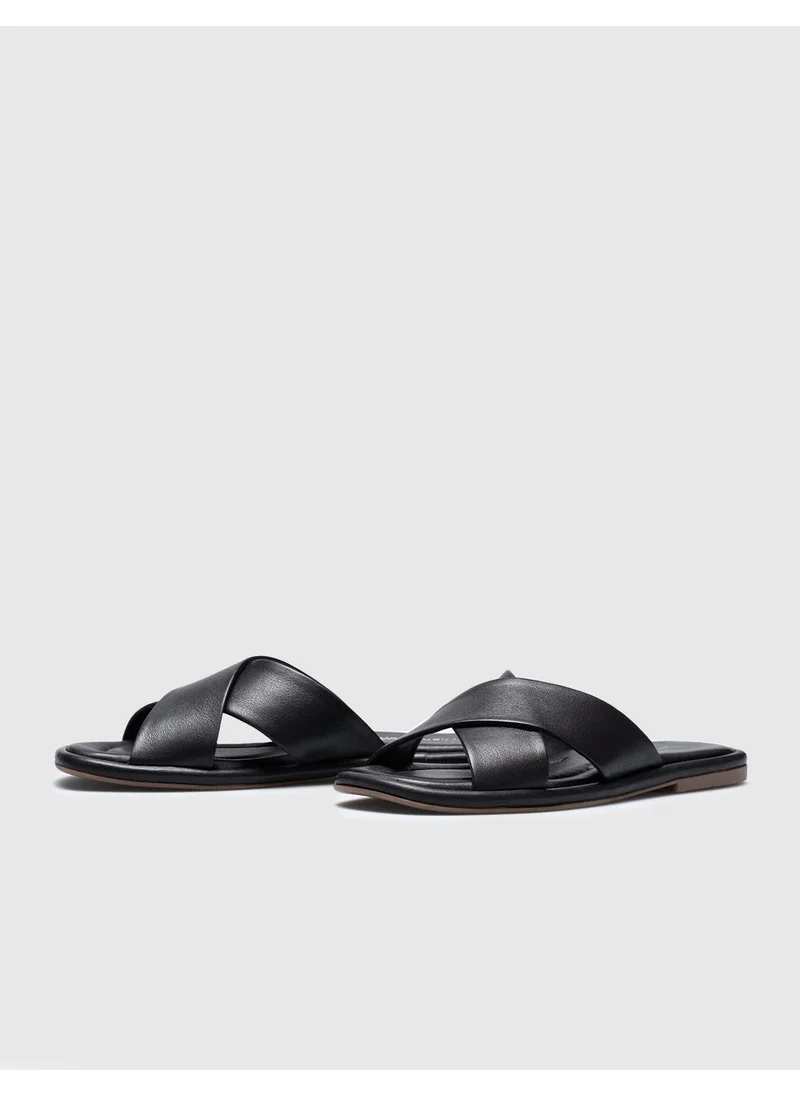 Cabani Leather Black Women's Flat Slippers