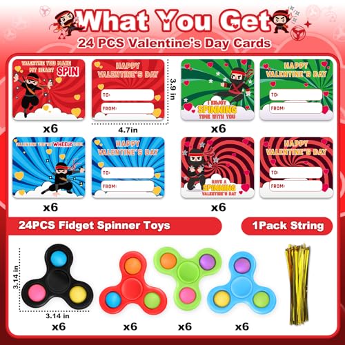 Shemira 24 Pack Valentines Day Cards for Kids with Fidget Spinners Toys Sensory Fidget Toys for School Classroom Valentines Gifts Exchange Spinners Toy for Valentines Party Favors - Image 5