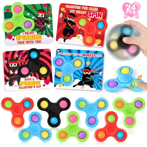 Shemira 24 Pack Valentines Day Cards for Kids with Fidget Spinners Toys Sensory Fidget Toys for School Classroom Valentines Gifts Exchange Spinners Toy for Valentines Party Favors - Image 1