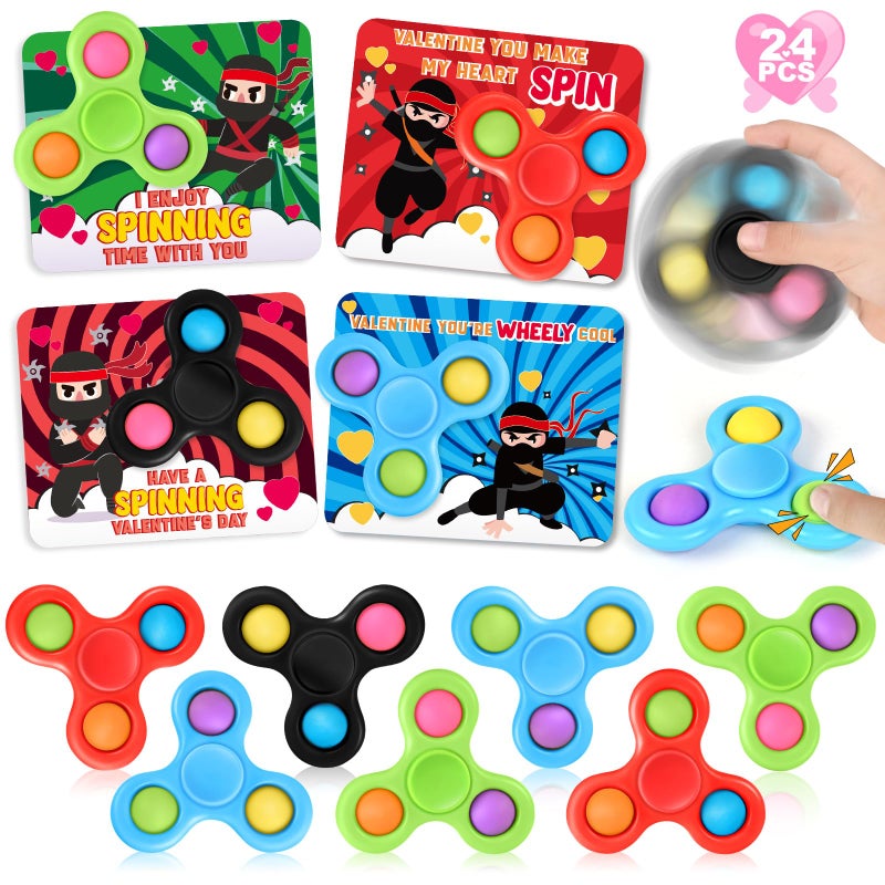 Shemira 24 Pack Valentines Day Cards for Kids with Fidget Spinners Toys Sensory Fidget Toys for School Classroom Valentines Gifts Exchange Spinners Toy for Valentines Party Favors - Image 3