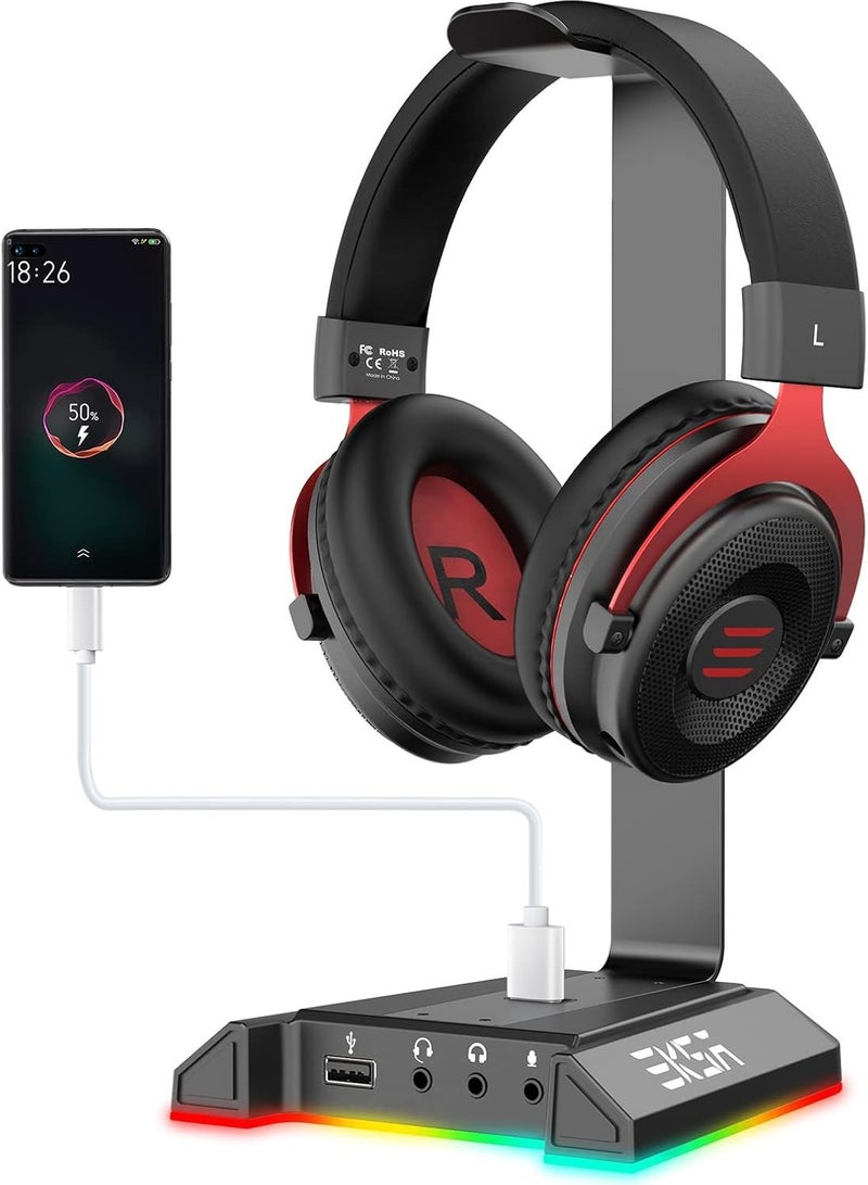 EKSA EKSA RGB Headset Stand, Headphone Stands with 7.1 Surround Sound & USB/3.5mm Port, Desk Gaming Headsets Holder with Aluminum Alloy Rod & Non-Slip Rubber Pad, Suitable for Most Gamer Desktop Earphones - Image 1