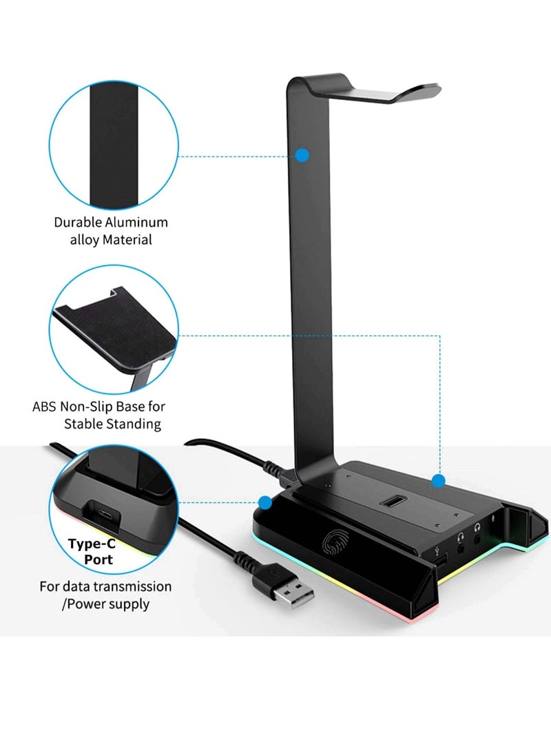 EKSA EKSA RGB Headset Stand, Headphone Stands with 7.1 Surround Sound & USB/3.5mm Port, Desk Gaming Headsets Holder with Aluminum Alloy Rod & Non-Slip Rubber Pad, Suitable for Most Gamer Desktop Earphones - Image 5