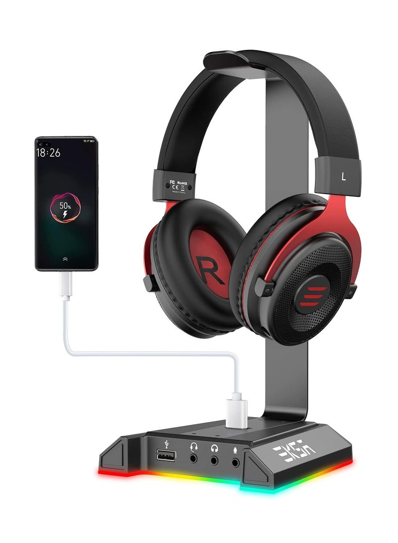 EKSA RGB Headset Stand, Headphone Stands with 7.1 Surround Sound & USB/3.5mm Port, Desk Gaming Headsets Holder with Aluminum Alloy Rod & Non-Slip Rubber Pad, Suitable for Most Gamer Desktop Earphones - Image 1