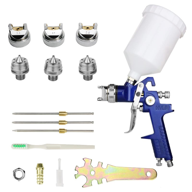 Hotorda HVLP Spray Gun with Replaceable 1.4mm 1.7mm 2.0mm Nozzles Needle Cap Automotive Air Paint Sprayer Gun Kit with 600cc Capacity Cup for Car Primer,Furniture Surface Spraying,Wall Painting,Base Coatings - Image 1