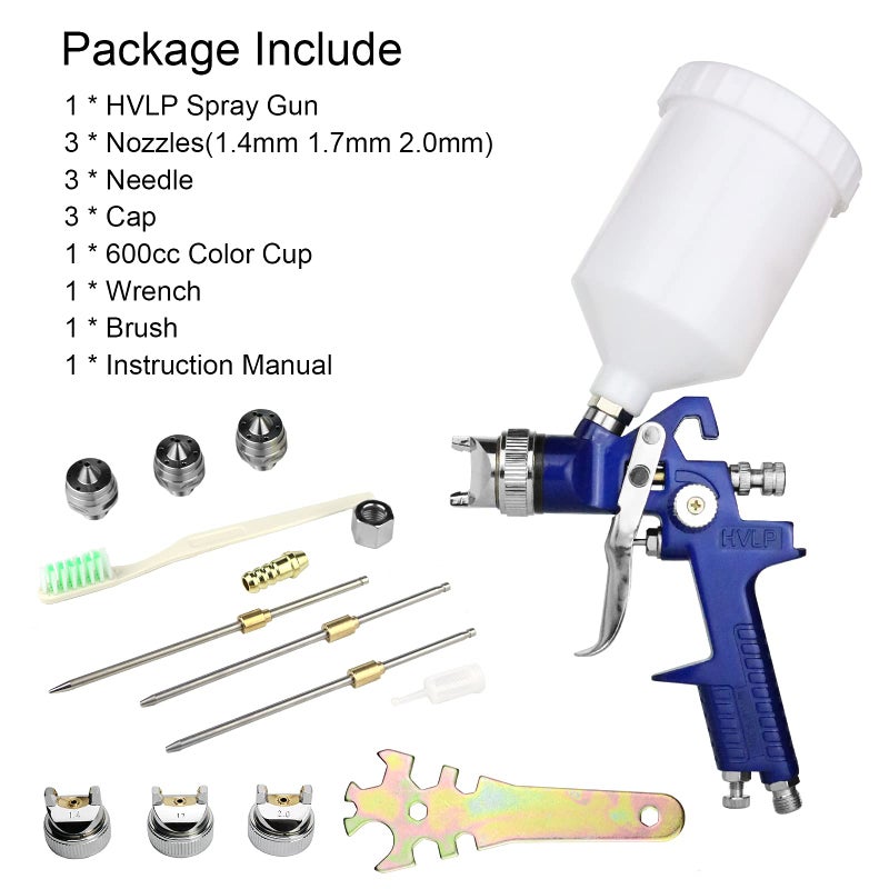 Hotorda HVLP Spray Gun with Replaceable 1.4mm 1.7mm 2.0mm Nozzles Needle Cap Automotive Air Paint Sprayer Gun Kit with 600cc Capacity Cup for Car Primer,Furniture Surface Spraying,Wall Painting,Base Coatings - Image 5