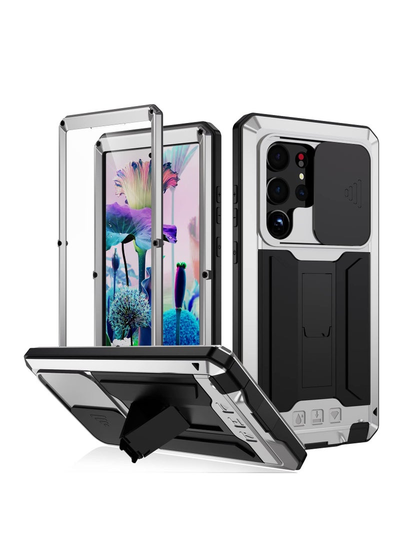 Excefore Metal Phone Case for Samsung Galaxy S23 Ultra, Heavy Duty Military Grade Rugged Case,Full Body Rugged Shockproof Protective Cover Case Screen Protector Camera Cover (Silver) - Image 1