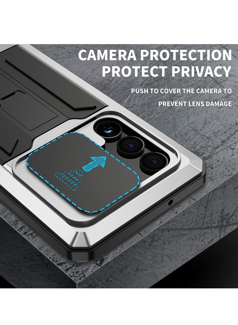 Excefore Metal Phone Case for Samsung Galaxy S23 Ultra, Heavy Duty Military Grade Rugged Case,Full Body Rugged Shockproof Protective Cover Case Screen Protector Camera Cover (Silver) - Image 4