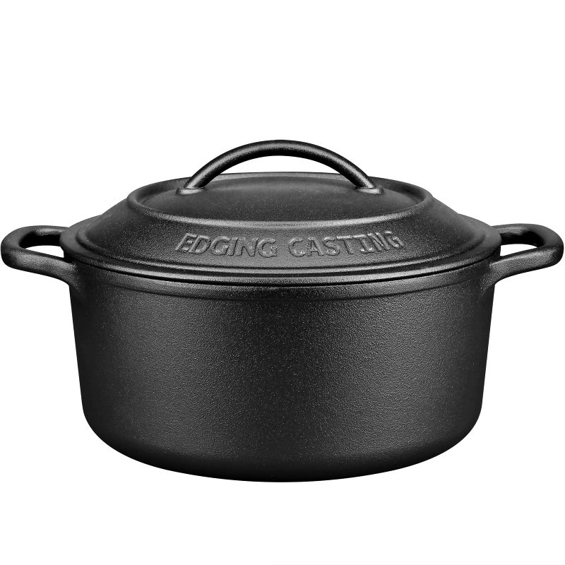 PreSeasoned Cast Iron Dutch Oven Pot with Lid Dual Handle Sourdough Bread Baking Pots Bread Oven Camping Grill Induction Electric Round 5 Quart Black