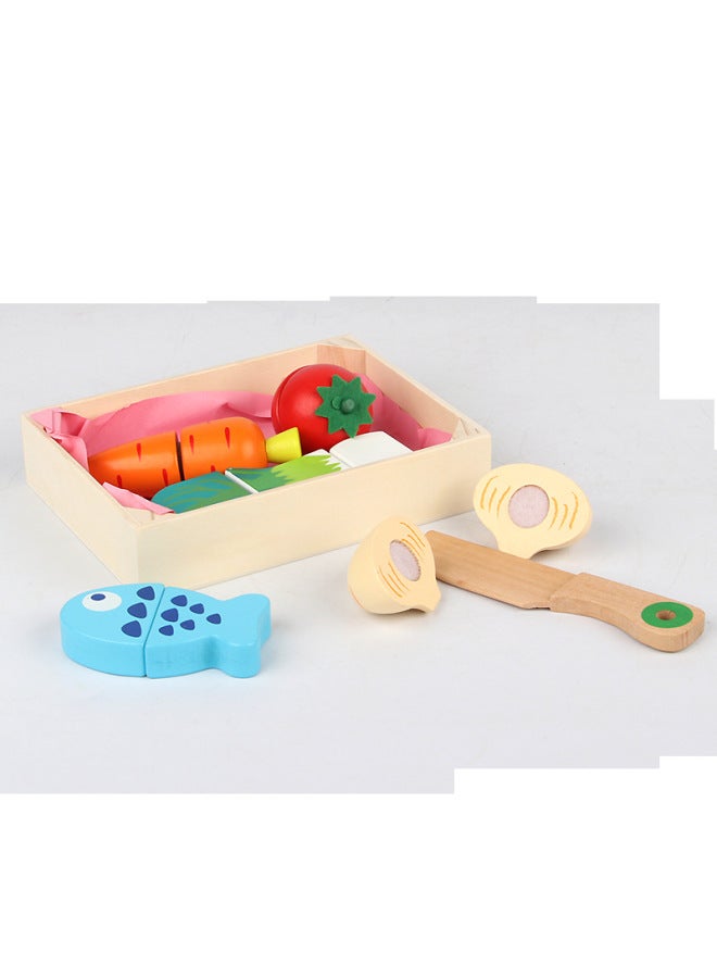 لعبة خشبية تعليمية للتعليم المبكر للأطفال الصغار، لعبة محاكاة تقطيع الفاكهة، لعبة تقطيع الطعام النباتي، الموسيقى - اللون: صندوق الكيك - وجبة خفيفة - Image 5