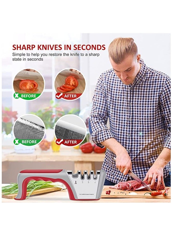 Knife Sharpener 4 in 1, Upgraded 4-Stage Blade Sharpener Stone, Kitchen Knife Scissor Sharpener to Repair, Restore, Sharp, Polish Blades, Professional Manual Chef Steel Knife Scissor Sharpening Tool  - Image 3