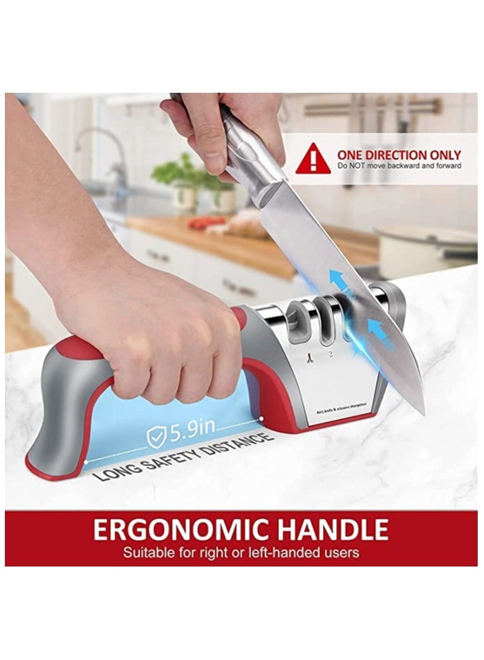 Knife Sharpener 4 in 1, Upgraded 4-Stage Blade Sharpener Stone, Kitchen Knife Scissor Sharpener to Repair, Restore, Sharp, Polish Blades, Professional Manual Chef Steel Knife Scissor Sharpening Tool  - Image 2