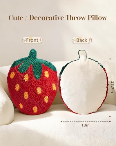 Kokaaee Strawberry Shaped Throw Pillow Cute Decorative Plush Throw Pillow for Couch Sofa or Living Room 177 x 13 Red Soft Cushion for Home Decor - Image 3