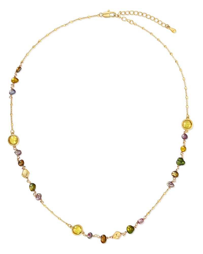 SNGIA 18K Gold Plated Light Yellow Green Brown Beaded Natural Stone Healing Statement Necklace Choker for Women by SNGIA, Colorful Bead Quartz Trendy Birthstone Jasper Gemstone Bohemian Preppy Retro Bold Handmade Exaggerated Jewelry Gifts, Vintage Unique Cute Baroque Crystal Pearl Opal necklace Summer Beach Fashion Nickle Free Rhinestone Accessories - Image 1