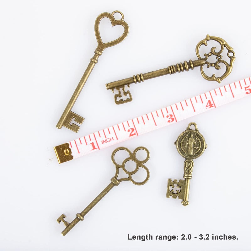 CHuangQi CHuangQi Vintage Skeleton Keys Set, Filigree Steampunk Keys, Antique Bronze Keys Charms Pendants, Double-sided, No Repetition (Pack of 10)  - Image 2