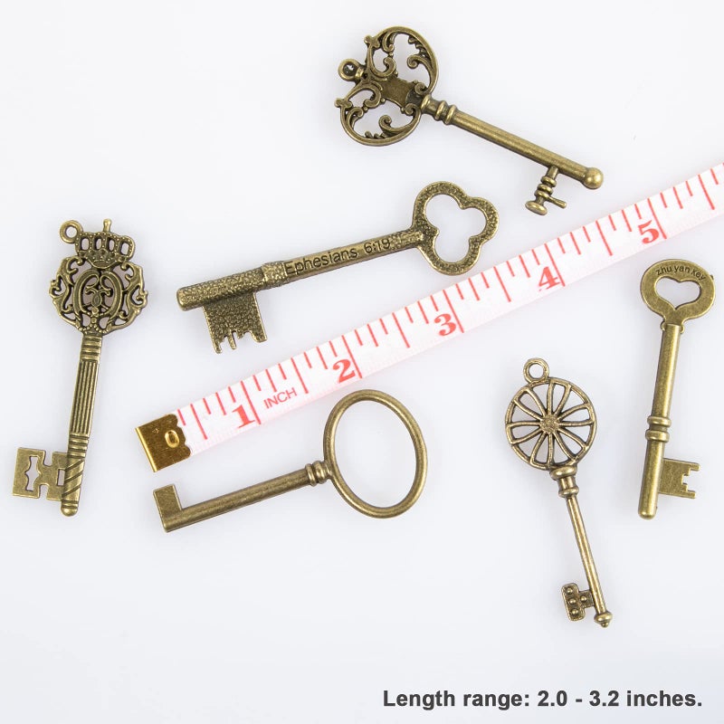 CHuangQi CHuangQi Vintage Skeleton Keys Set, Filigree Steampunk Keys, Antique Bronze Keys Charms Pendants, Double-sided, No Repetition (Pack of 10)  - Image 3
